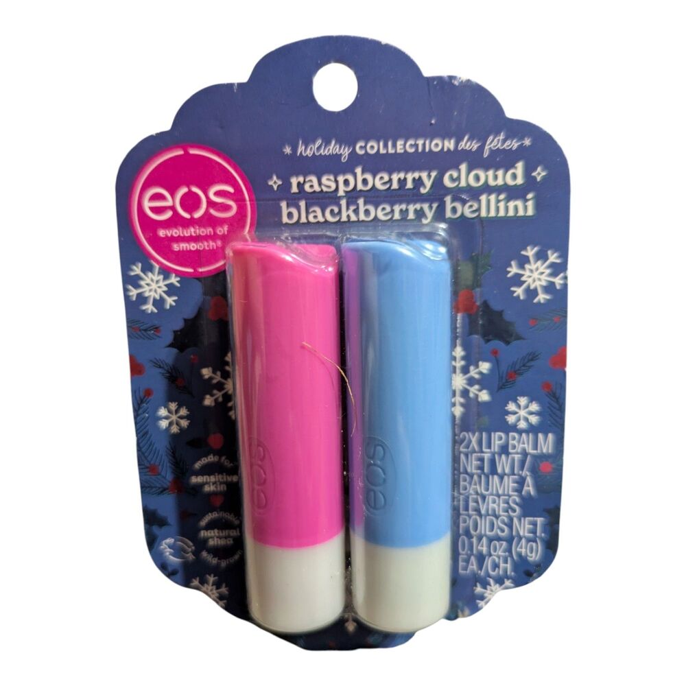 EOS Holiday Lip Balm Duo Raspberry Cloud Blackberry Bellini 2 Pack New Sealed